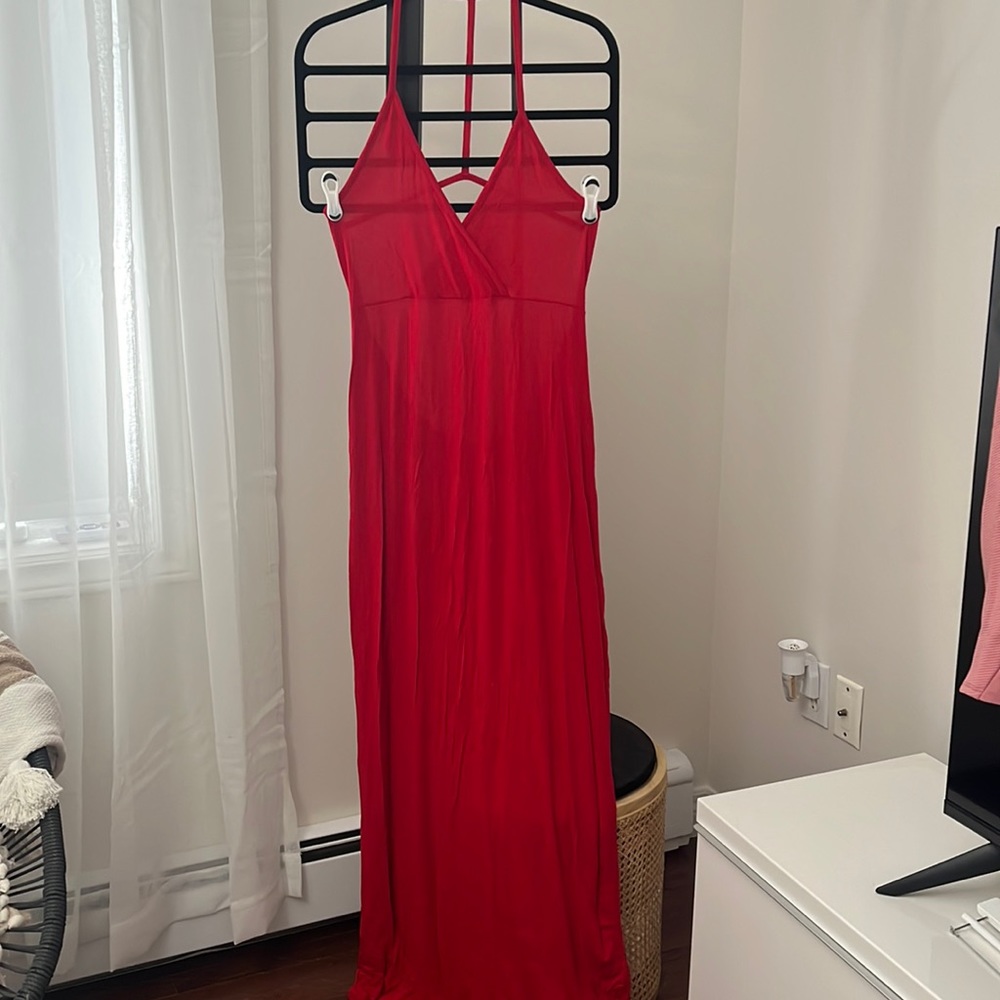 Open back red maxi dress